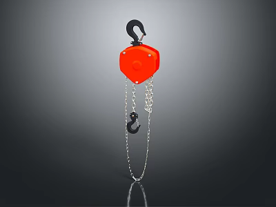 Red Chain Hoist With Black Hook And Metal Chain For Lifting Applications 3d model