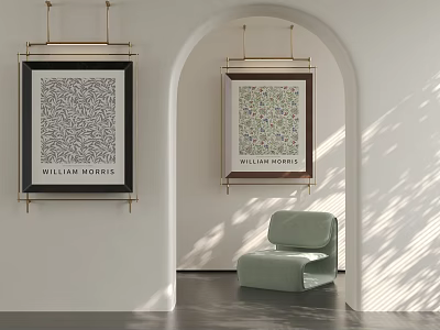 Landscape Paintings In Interior With Arch Chair And Natural Light 3d model