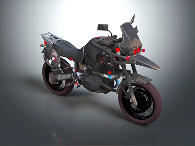 Modern Adventure Motorcycle With Red Lights And Rugged Black Body Design 3d model