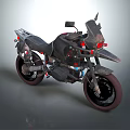 Modern Adventure Motorcycle With Red Lights And Rugged Black Body Design
