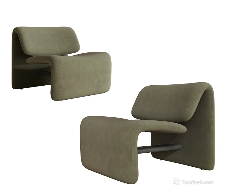 Modern Single Sofa With Curved Armrests Olive Green Velvet And Sleek Design For Living Room 3d model 