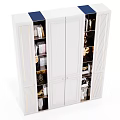 Elegant White Bookcase With Multiple Shelves Holding Books Golden Sculptures And Vases
