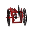 Antique Mechanical Device With Red Body And Large Black Spoked Wheels