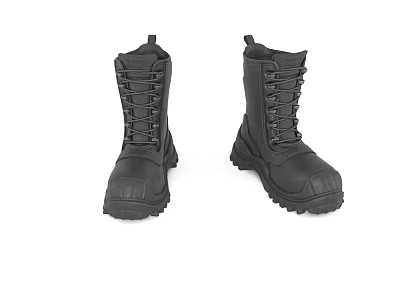 Durable Black High Top Boots With Lace Up Closure And Thick Rubber Sole 3d model