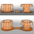 Creative Orange Hollow Pavilion Design With Dress Figure And Square Decor Items