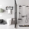 Modern Bathroom Fixture Set With Toilet Towel Rack Shower System And Slippers