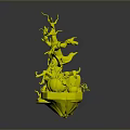 Witch Figure Sitting On Pumpkin With Dead Tree Branch In Enchanted Scene