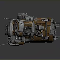 Sci Fi Mechanical Space Module With Metallic Antennas Green Lights And Control Panels