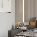 Minimalist Modern Bedroom Interior With Gold Accent Strip And Decorative Ball On Nightstand