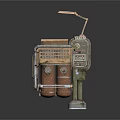 Vintage Industrial Mechanical Structure With Metal Pipes Grill Control Panel And Lamp