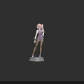 Woman With Pink Ponytail Yellow Eyes Purple Vest White Shirt Purple Tie Against Black Background