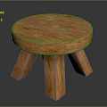Wooden Round Stool with Three Solid Legs Natural Wood Texture Rustic Home Furniture