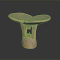 Unique Terracotta Stool With Curved Top And Artisanal Carved Base Design