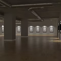Cultural Center Exhibition Hall With Modern Interior Wooden Floors And Displayed Artworks