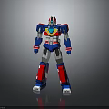 Robot Character With Red Blue White Gray Armor Standing Pose Chest Design And Reflection 3d model