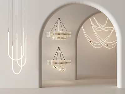 Modern Chandeliers With Various Contemporary Designs And Elegant Shapes In Archway Interior Space 3d model