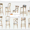 Various Modern Bar Stools With Wooden Frames Upholstered Seats And Unique Backrests 3d model