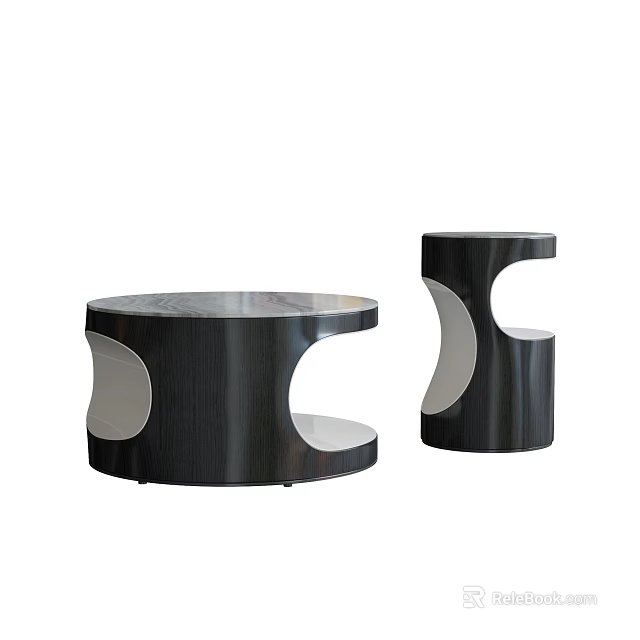 Modern Black Side Tables With Round Tabletop And Curved Cutout Leg Design 3d model 