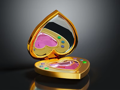 Open Heart Shaped Golden Jewelry Box With Pink And Colorful Details For Fashion Accessories 3d model
