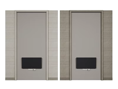 Textured Striped Background Wall Design With Gray Door And Black Panel Details 3d model