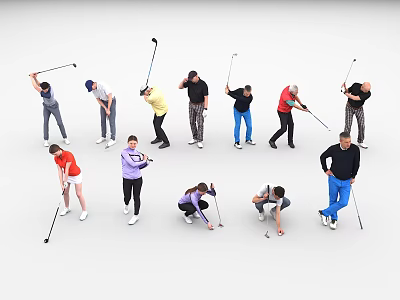 Group of People Practicing Golf Swings in Different Poses and Stances 3d model