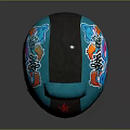Stylish Blue Tactical Helmet With Red Star And Colorful Side Patterns Design 3d model