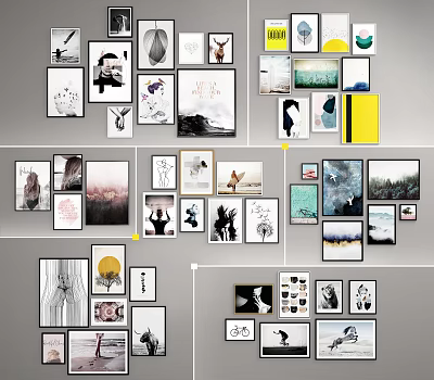 Modern Photo Wall Gallery With Mixed Frames Black White Color Photos And Art Prints 3d model