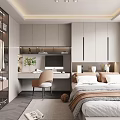Tatami Bedroom Modern Design With Desk Chair Wardrobe Plant And Window