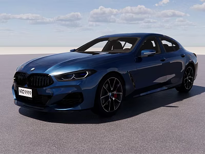 Blue BMW Luxury Coupe With Front Grille Black Wheels And Red Brake Calipers 3d model