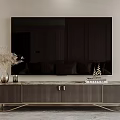Modern TV Stand With Marble Top And Metal Legs Decorated By Vase Books And Figurine
