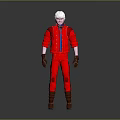 White Haired Game Movie Character In Red Leather Jacket And Pants With Brown Gloves Boots