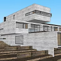 Modern Detached Villa with Stone Facade Floor to Ceiling Windows and Mountain View 3d model