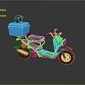 Green Scooter Motorcycle With Blue Storage Box And Black Helmet On Dark Background