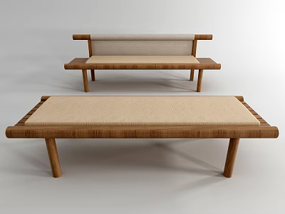 Two Modern Wooden Stools With Woven Seats And Natural Wood Legs Design 3d model