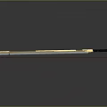 Exquisite Long Weapon With Gold Black Accents And Red Wooden Stand On Gradient Gray Background