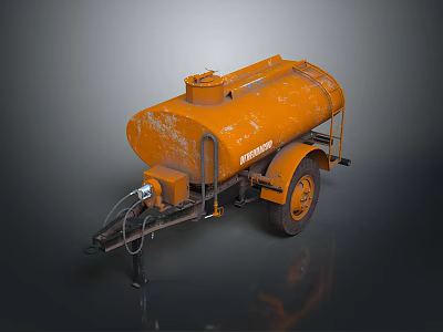 Orange Industrial Tanker Trailer For Liquid Transport With Storage Tank And Single Axle 3d model