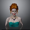 Realistic 3D Female Bust With Red Hair Green Strapless Dress And Blue Gem Necklace