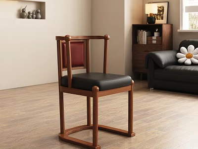 Leisure Chair With Wooden Frame Red Backrest Black Leather Seat In Modern Living Room 3d model