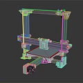 Desktop Computer Controlled 3D Printer with Metal Frame Green Rails and Blue Platform 3d model