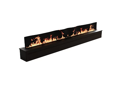 Decorative Ornament Set Long Black Fireplace With Realistic Flame Effect For Modern Home Decor 3d model