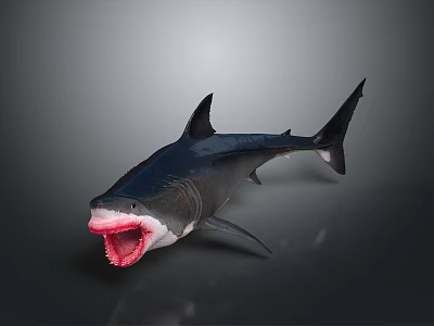 Realistic Aquatic Shark Model With Open Mouth Sharp Teeth On Gray Background 3d model