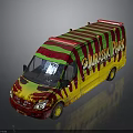 Jurassic Park Themed Van With Red Green Yellow Striped Exterior Design