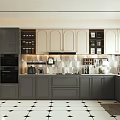 Modern Kitchen Interior With Gray White Cabinets Tile Backsplash And Appliances 3d model
