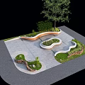 Park Landscape Design With Curved Bench Large Tree Paved Ground And Circular Green Area