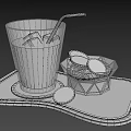 Refreshing Orange Beverage with Ice Cubes Orange Slices and Straw on Wooden Tray