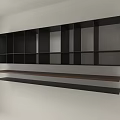 Black Wall Mounted Shelf with Multiple Compartments and Two Lower Wooden Black Shelves