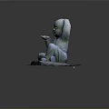 Man Stone Statue In Sitting Posture With Hand Touching Head And Smiling Face