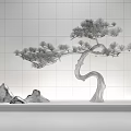 Decorative Golden Pine Tree Garden Ornament with Stones in Modern Dark Backdrop Setting
