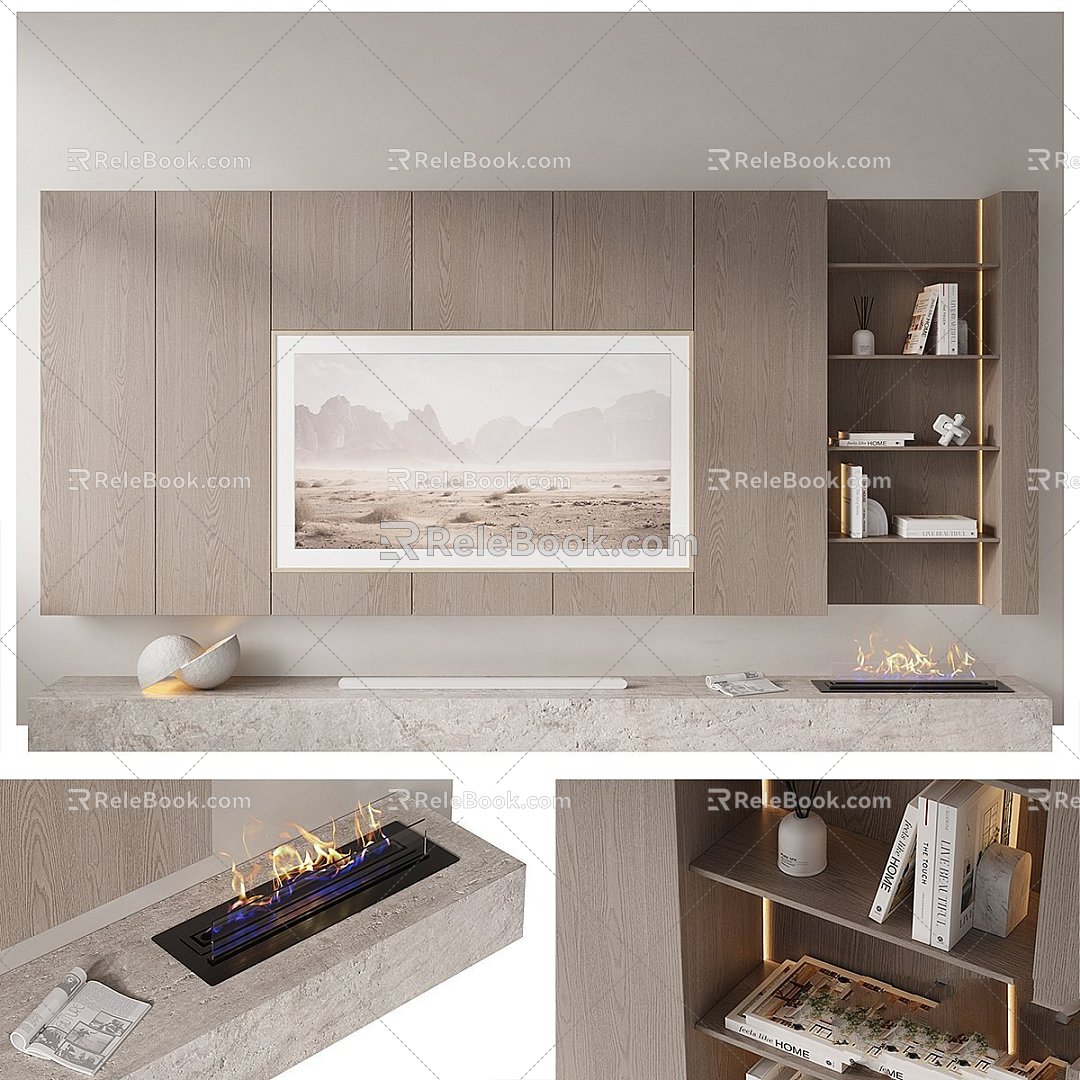 Modern TV Backwall TV Fireplace Minimalist Samsung Frame 3d model