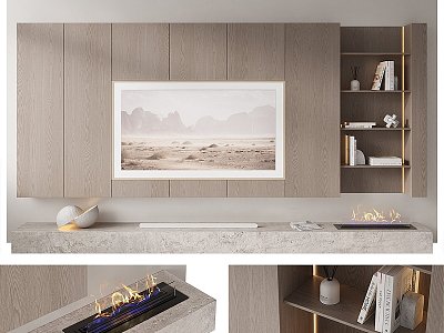 Modern TV Backwall TV Fireplace Minimalist Samsung Frame 3d model